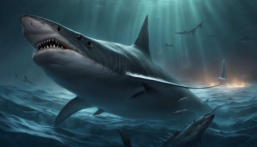 Goblin Shark hunting in the deep