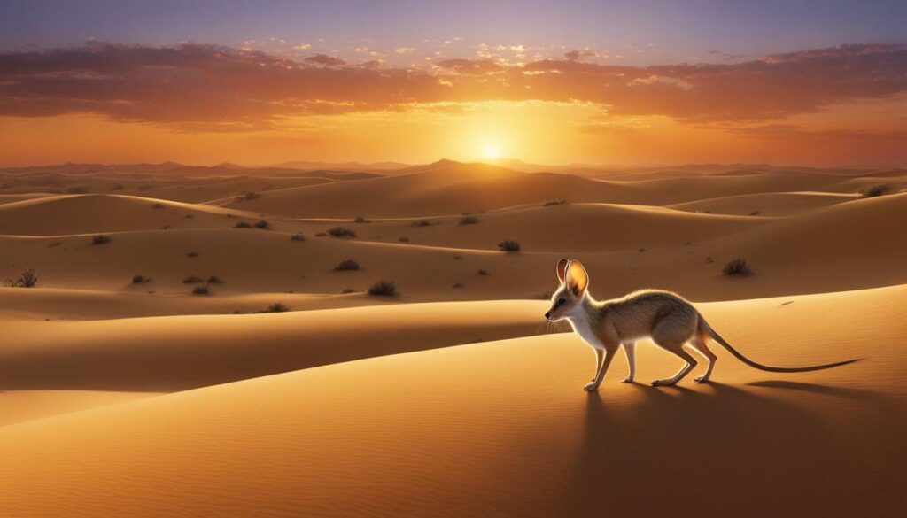 Jerboa and Atlas fox in the Sahara desert