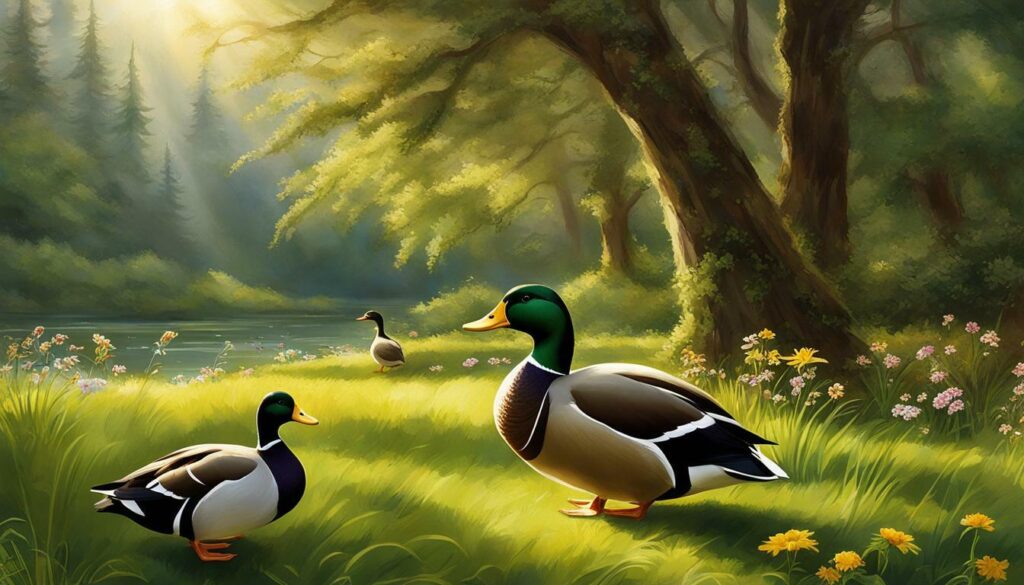 Khaki Campbell ducks grazing