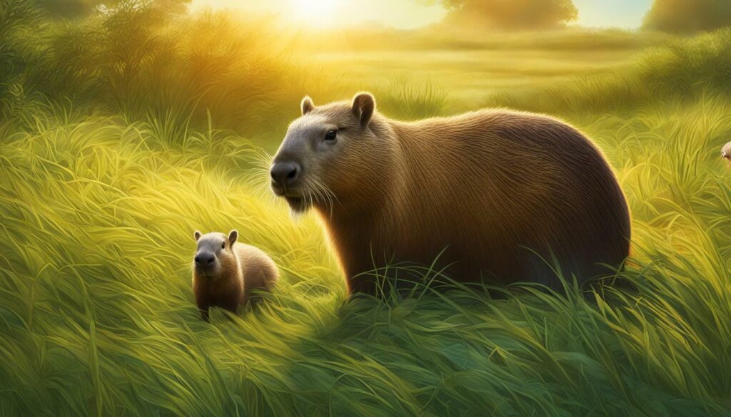 capybara and nutria grazing in a meadow