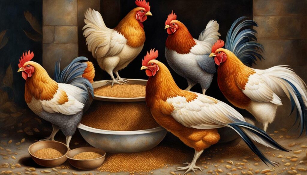 chickens eating quinoa