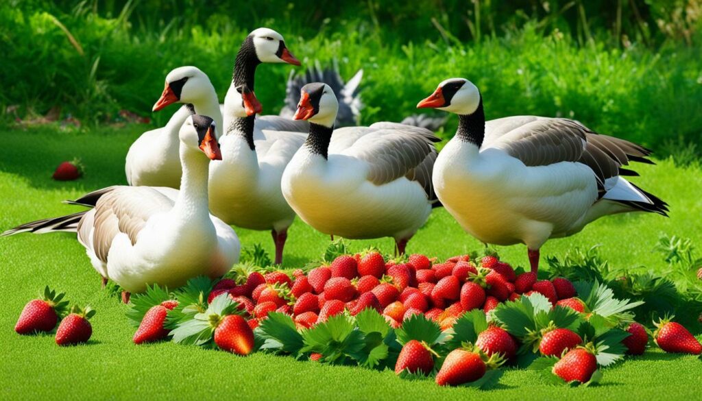 geese eating strawberries