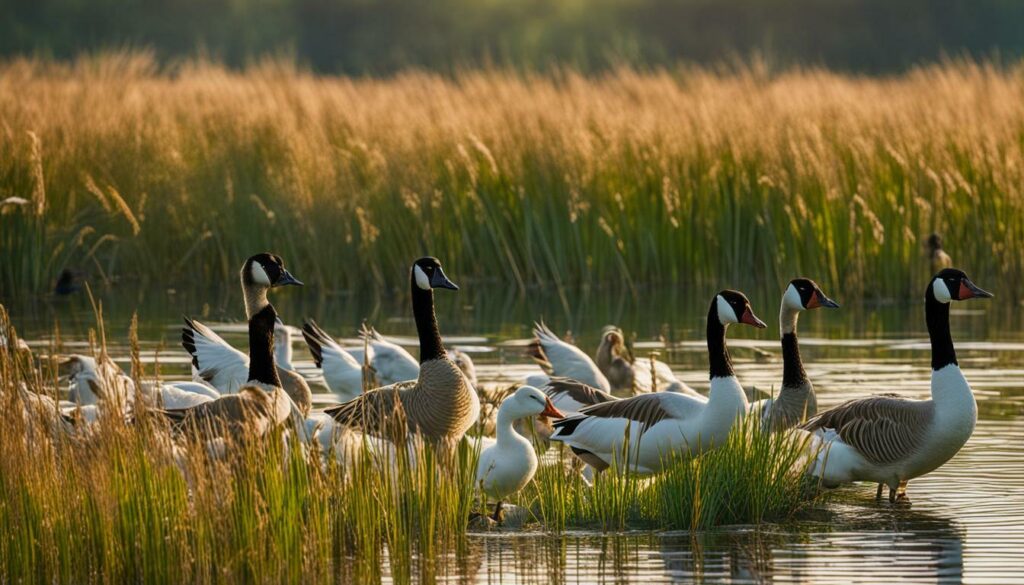 geese in wetland