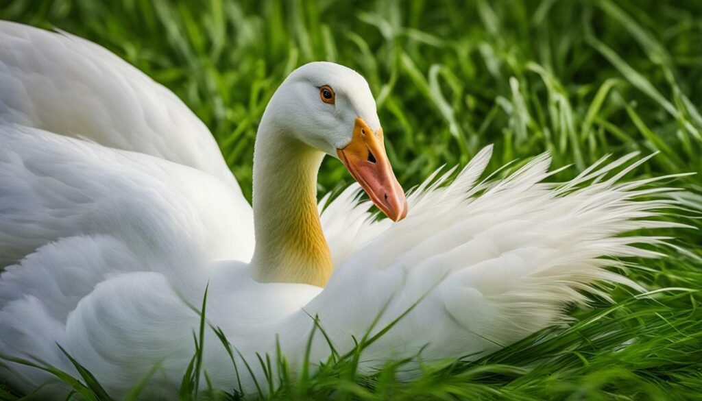 goose eating grass