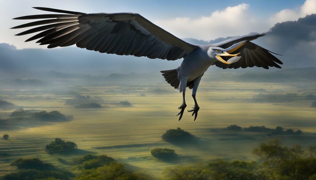 shoebill stork in flight