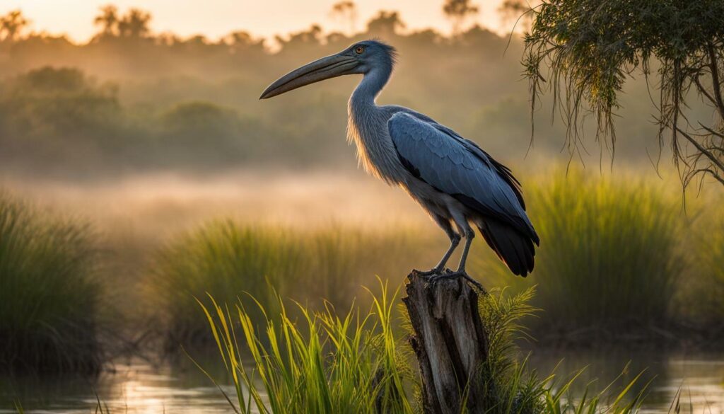 shoebill stork in freshwater marsh